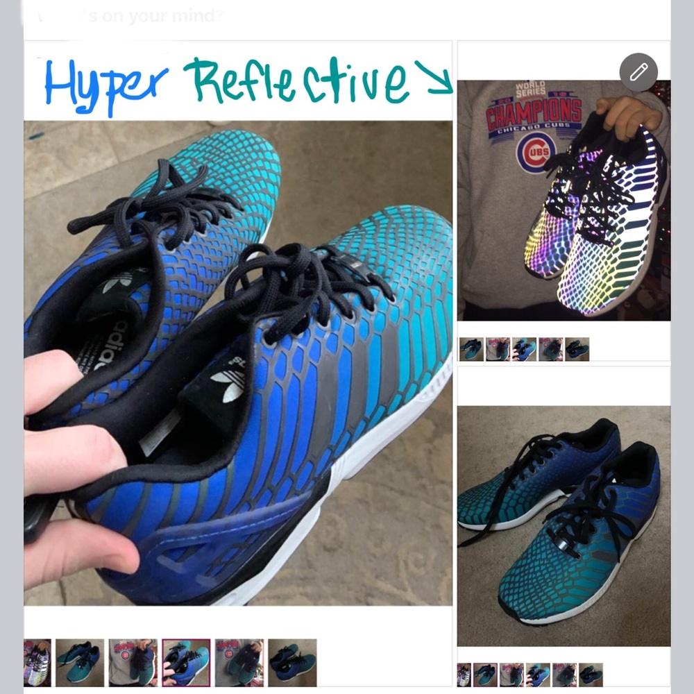 NWOT Reflective Holographic ZX FLUX XENO Blue Black Turquoise Adidas Shoes B2444 - Picture 5 of 17